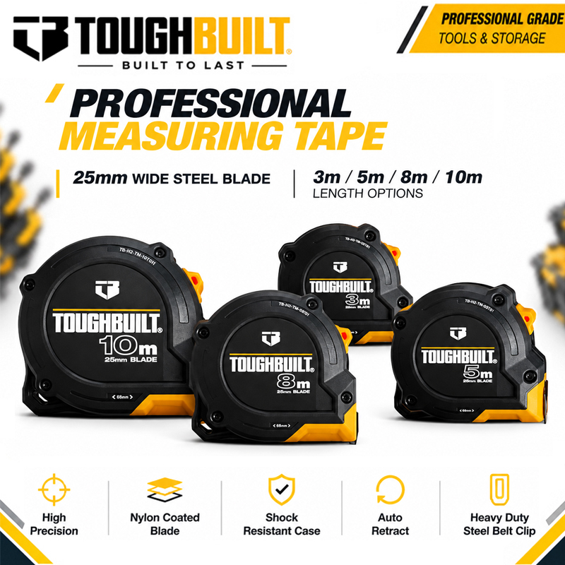 TOUGHBUILT 3m/5m/8m/10m serie  - Stanley Tape 25Ft recensie en prijs